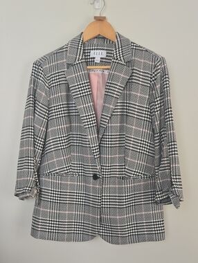 EuC ELLE Black & Pink Glen Plaid Single-Button Blazer